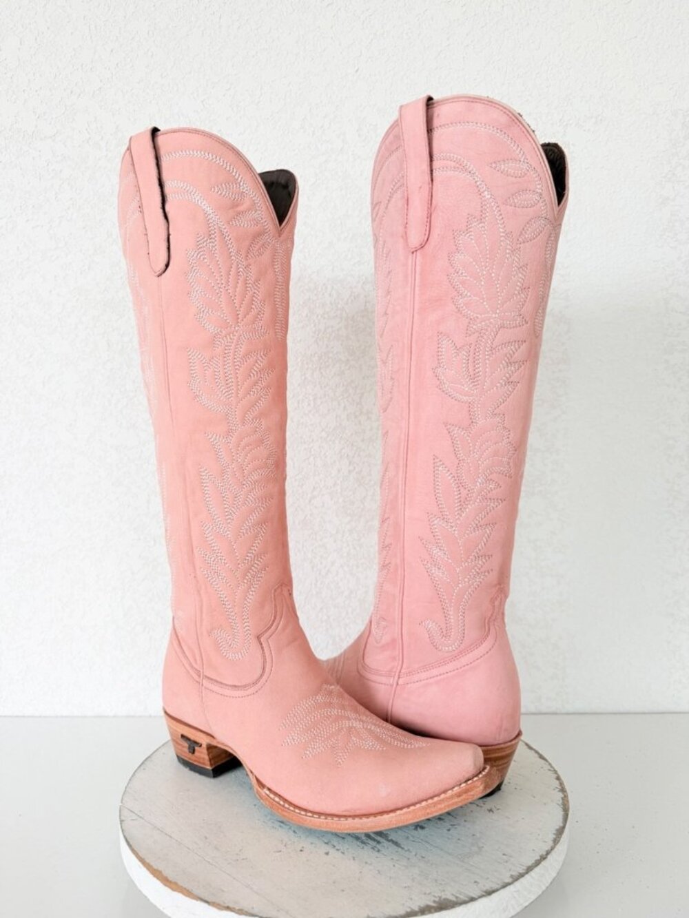 Lane SANDAGA Knee High Pink Cowboy Boots Womens 7.5 Leather Western Snip Toe
